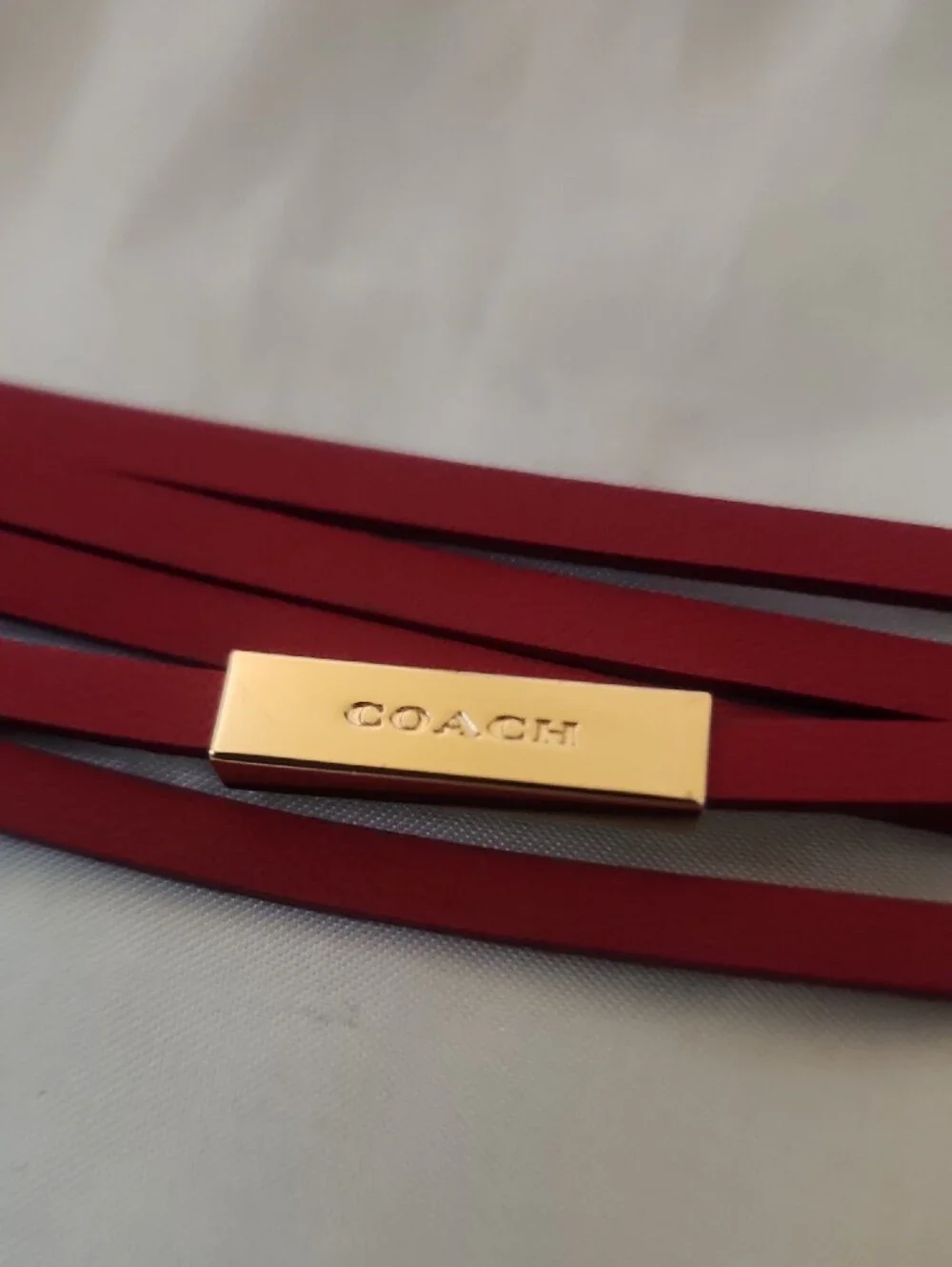 Coach Red Multi-Strap Leather Bracelet with Gold Hardware Euc